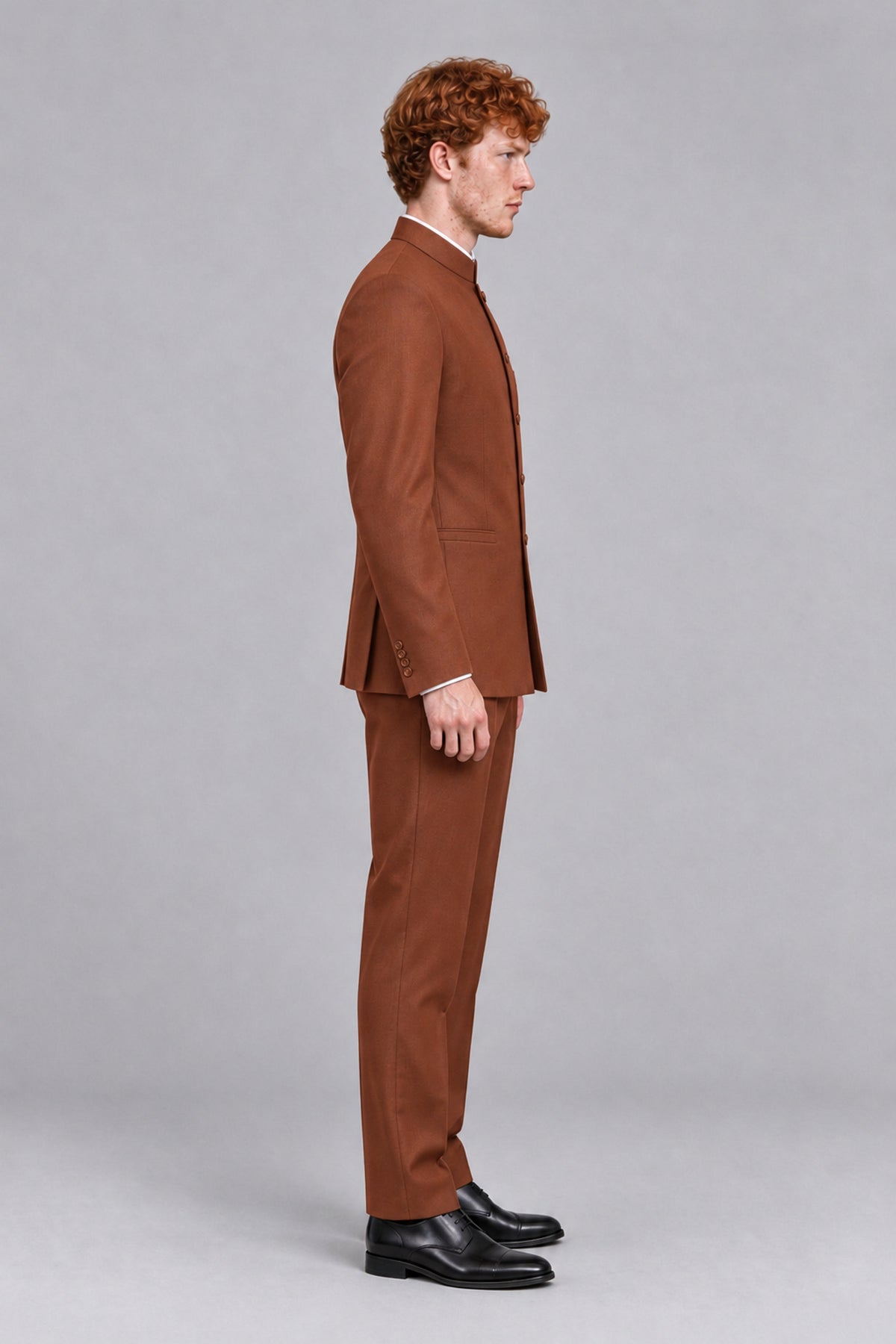 BOLODOO Men's Rust Mandarin Collar Two-Piece Suit - Rust - Rust_4