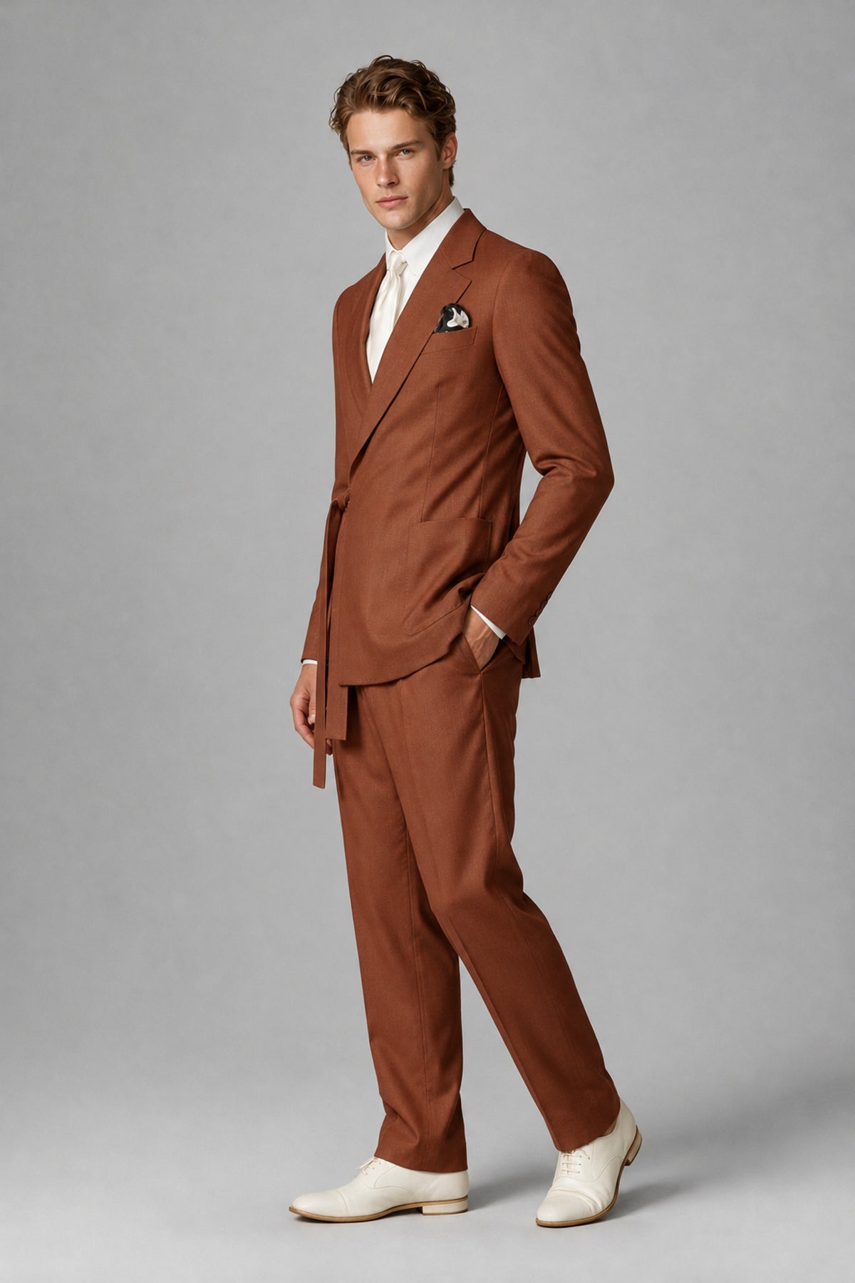 Bolodoo Men's Rust Wrap Tie-Waist Two-Piece Suit – Jacket & Trousers - Rust - Rust_4