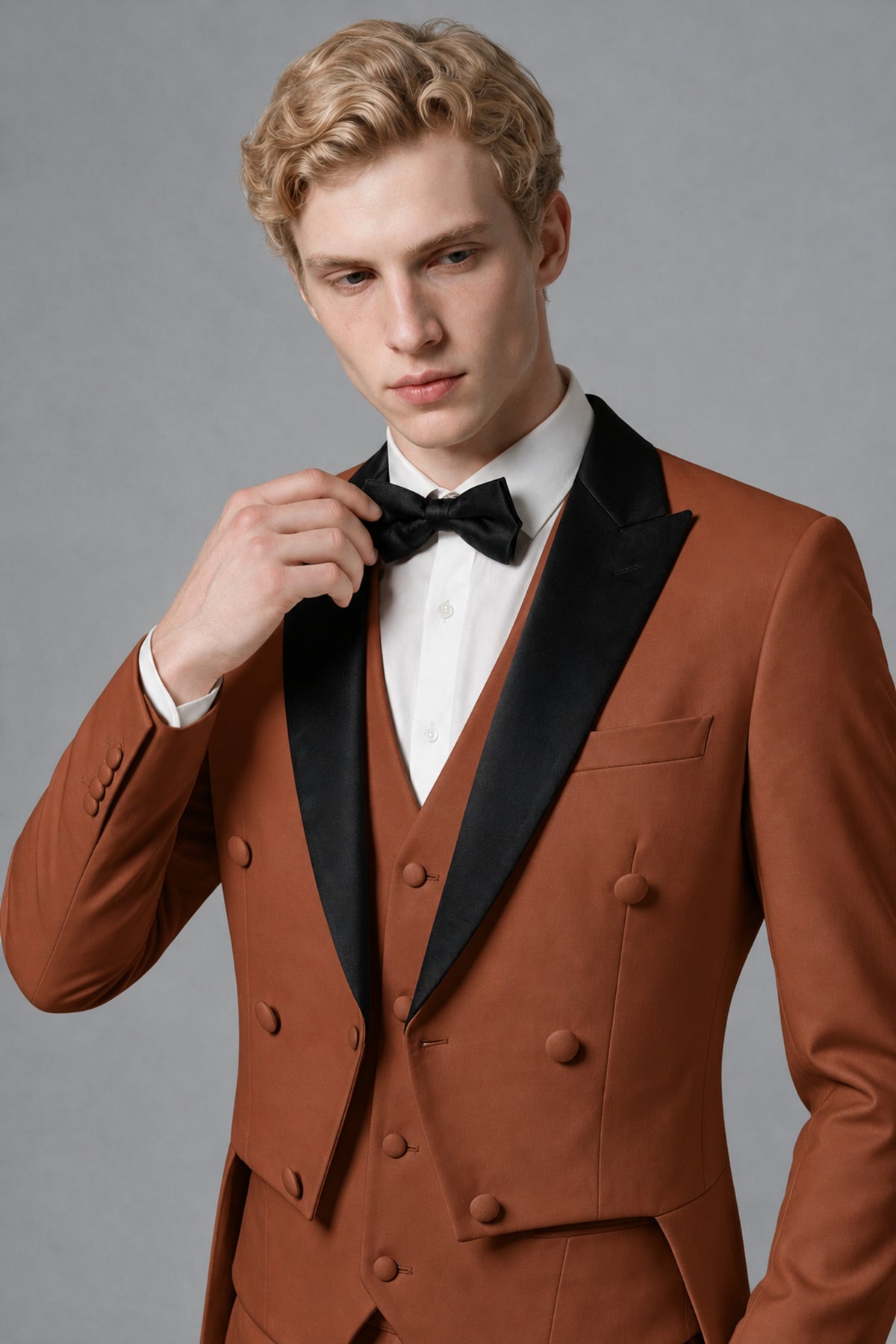 Bolodoo Men's Rust 3-Piece Tailcoat Tuxedo Suit with Vest & Trousers - Rust - Rust_4