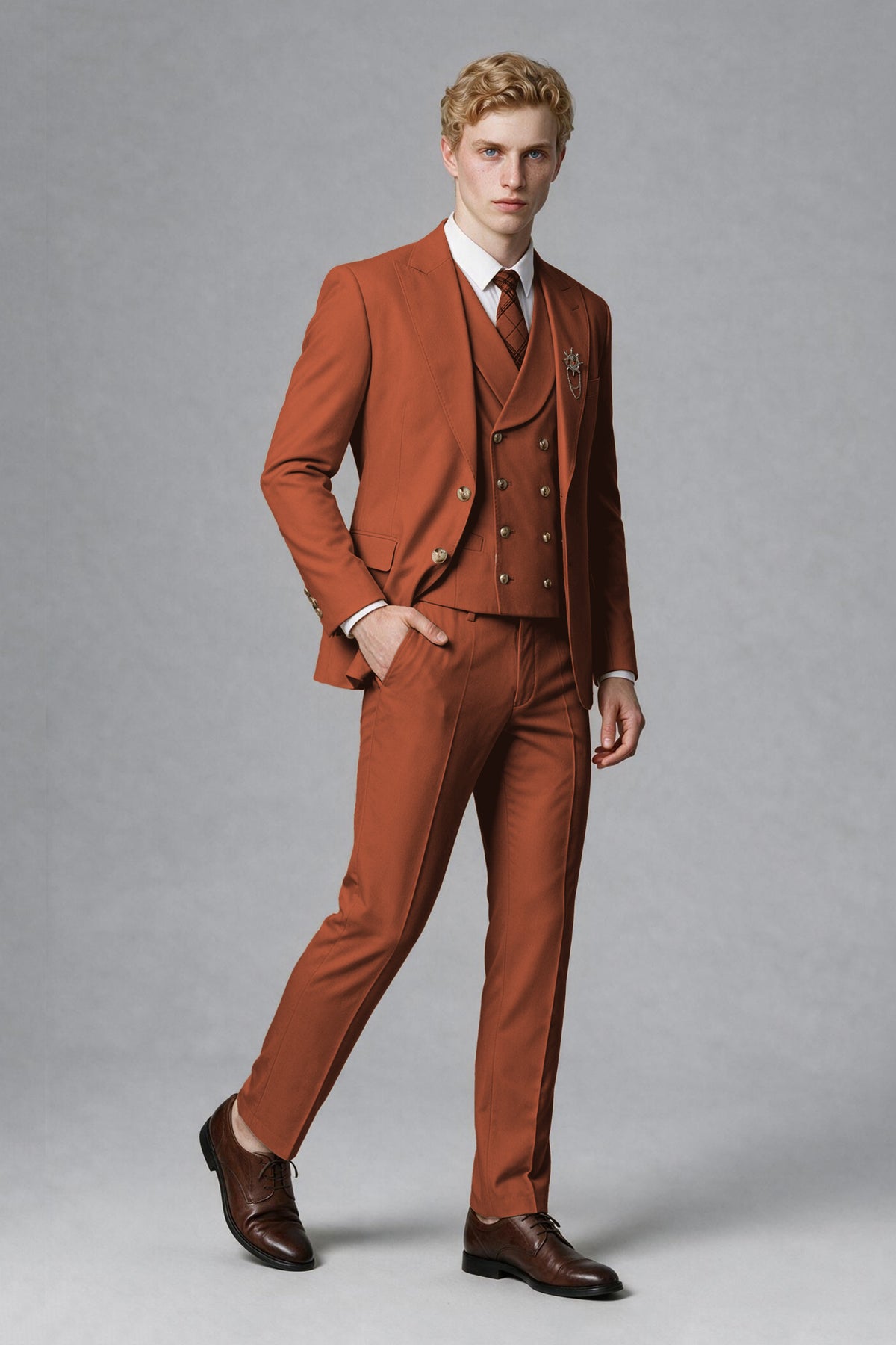 BOLODOO Men's Rust Two-Piece Wedding Suit – Jacket & Trousers - Rust