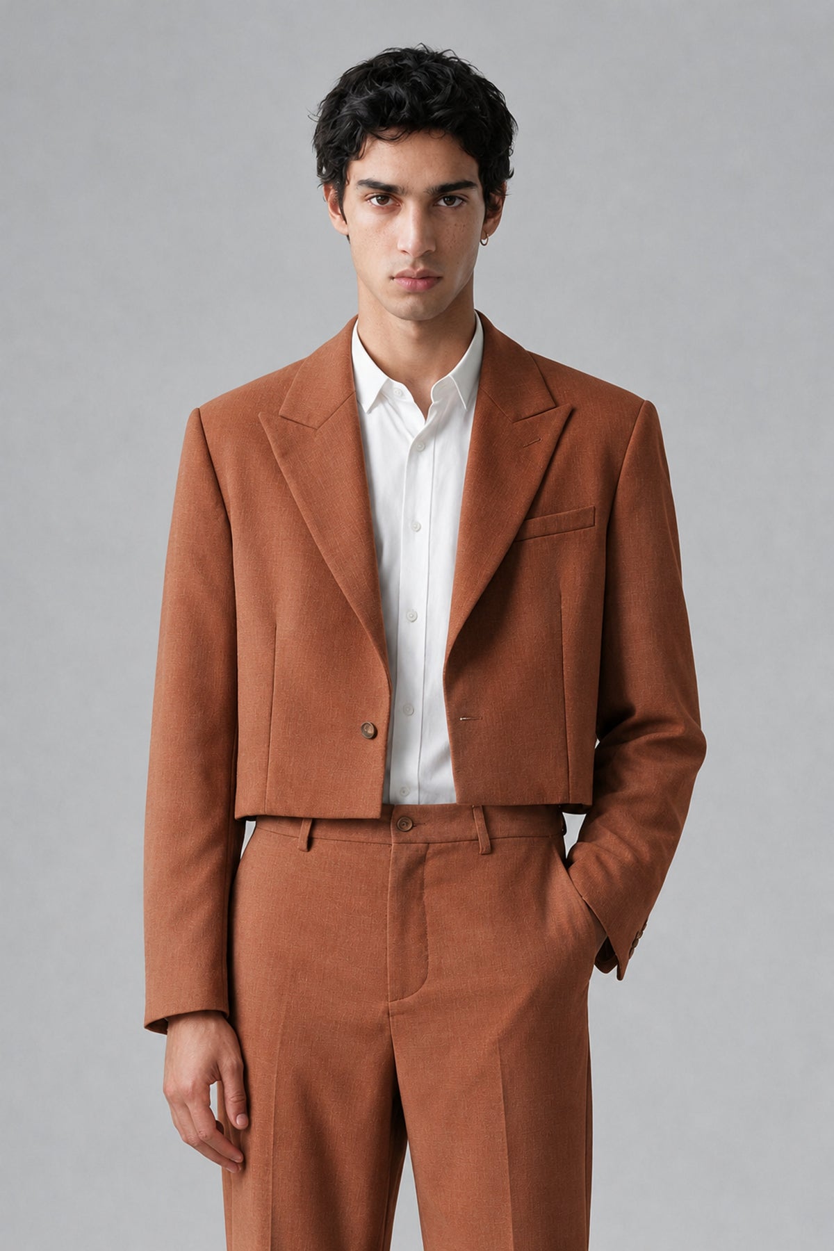 Bolodoo Men's Rust Cropped Blazer & Wide-Leg Trousers 2-Piece Suit - Rust - Rust (1)