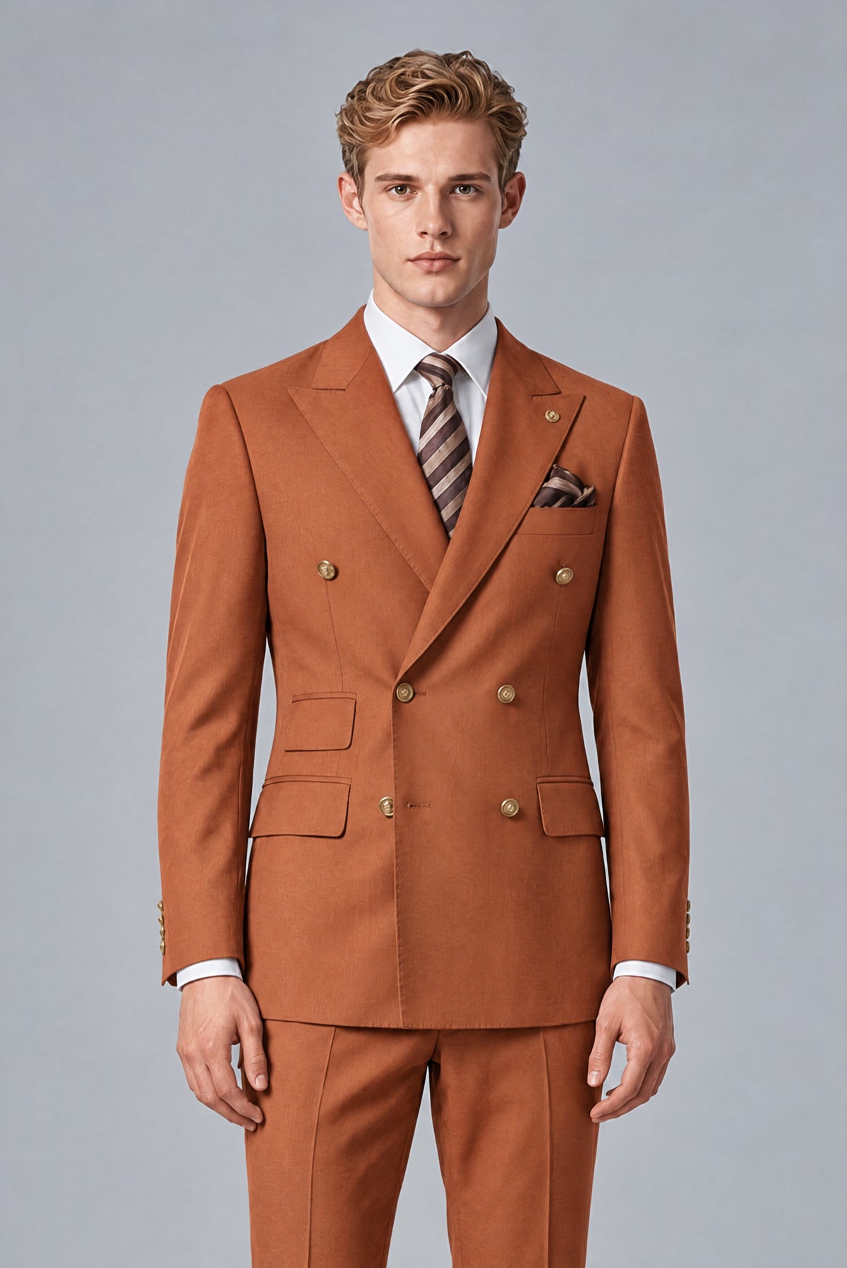 Bolodoo Men's Rust Double-Breasted 2-Piece Wedding Suit - Rust - Rust (1)