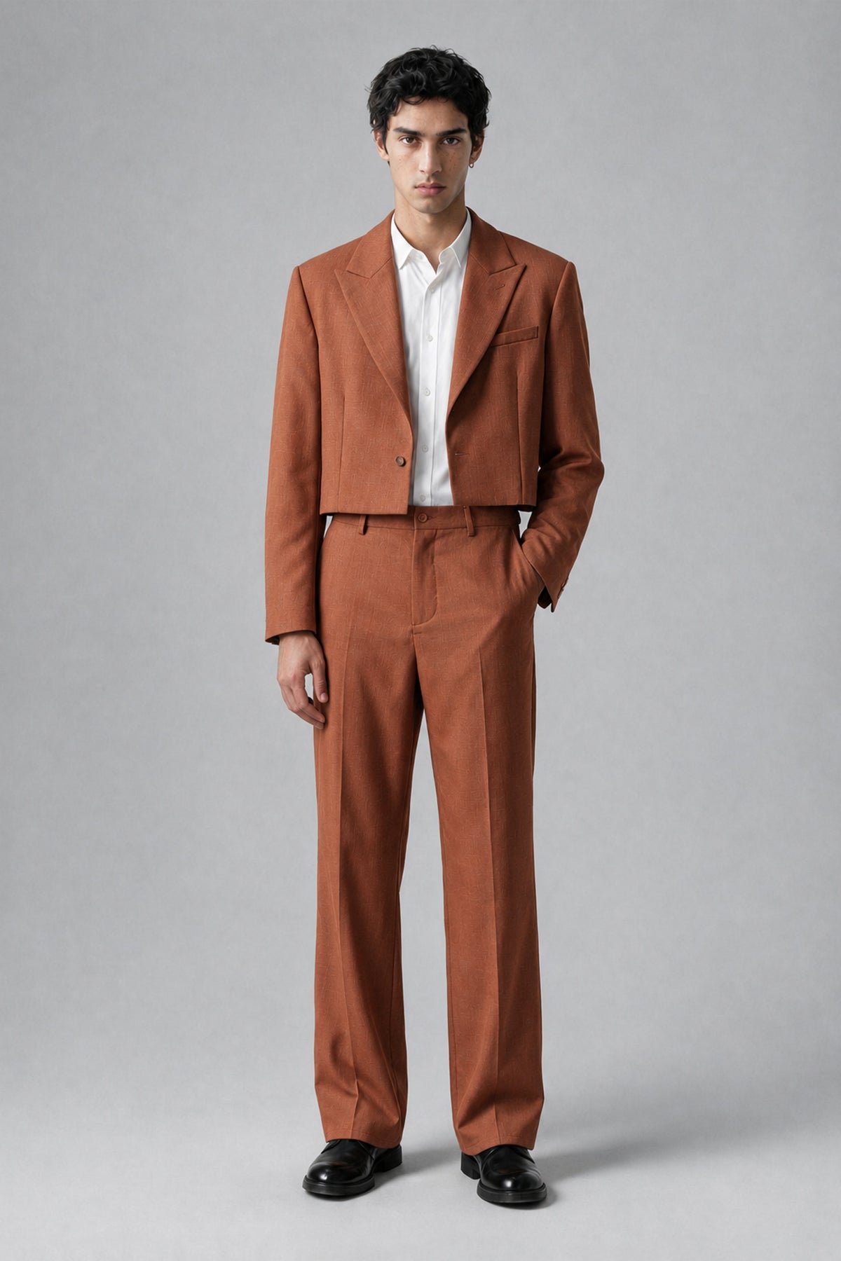 Bolodoo Men's Rust Cropped Blazer & Wide-Leg Trousers 2-Piece Suit - Rust - Rust (2)