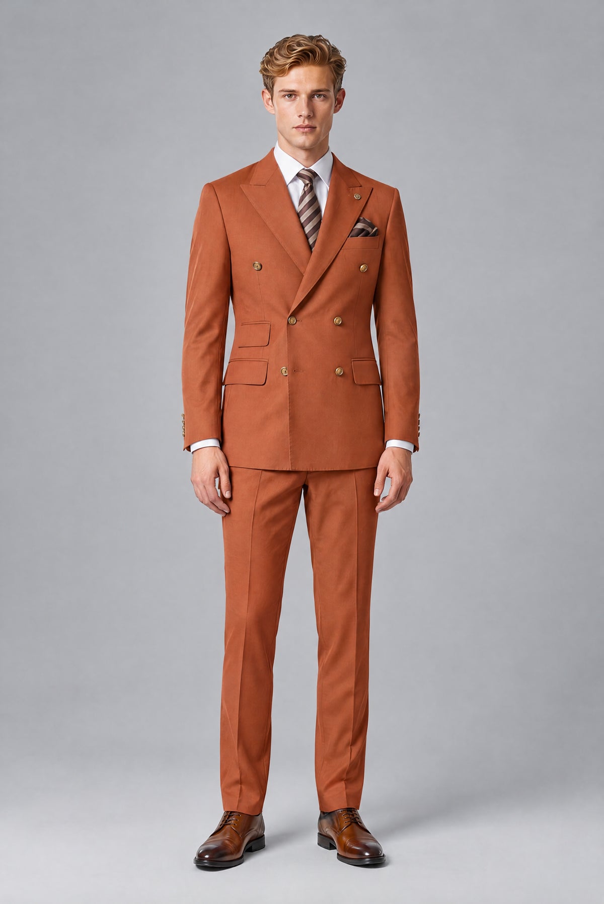 Bolodoo Men's Rust Double-Breasted 2-Piece Wedding Suit - Rust - Rust (2)
