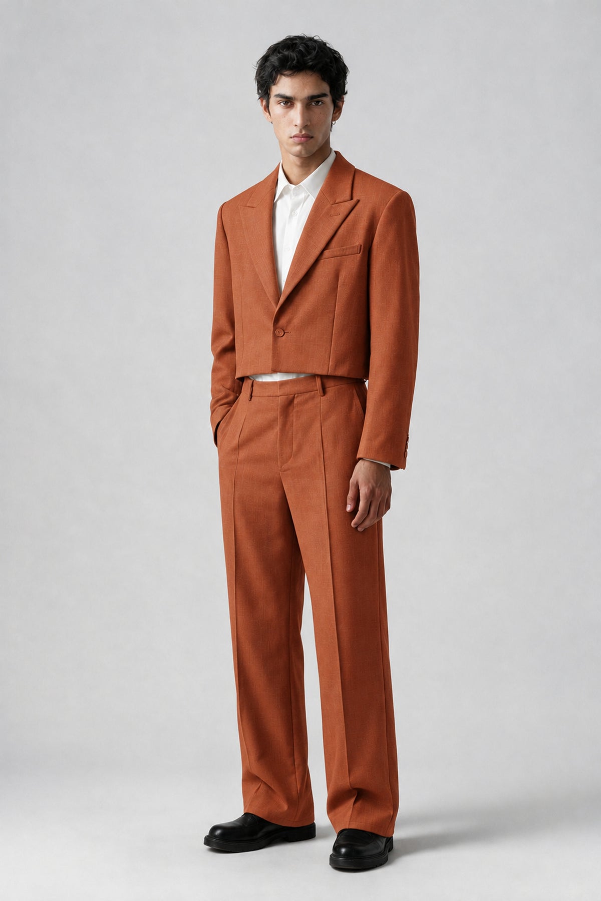 Bolodoo Men's Rust Cropped Blazer & Wide-Leg Trousers 2-Piece Suit - Rust - Rust (3)