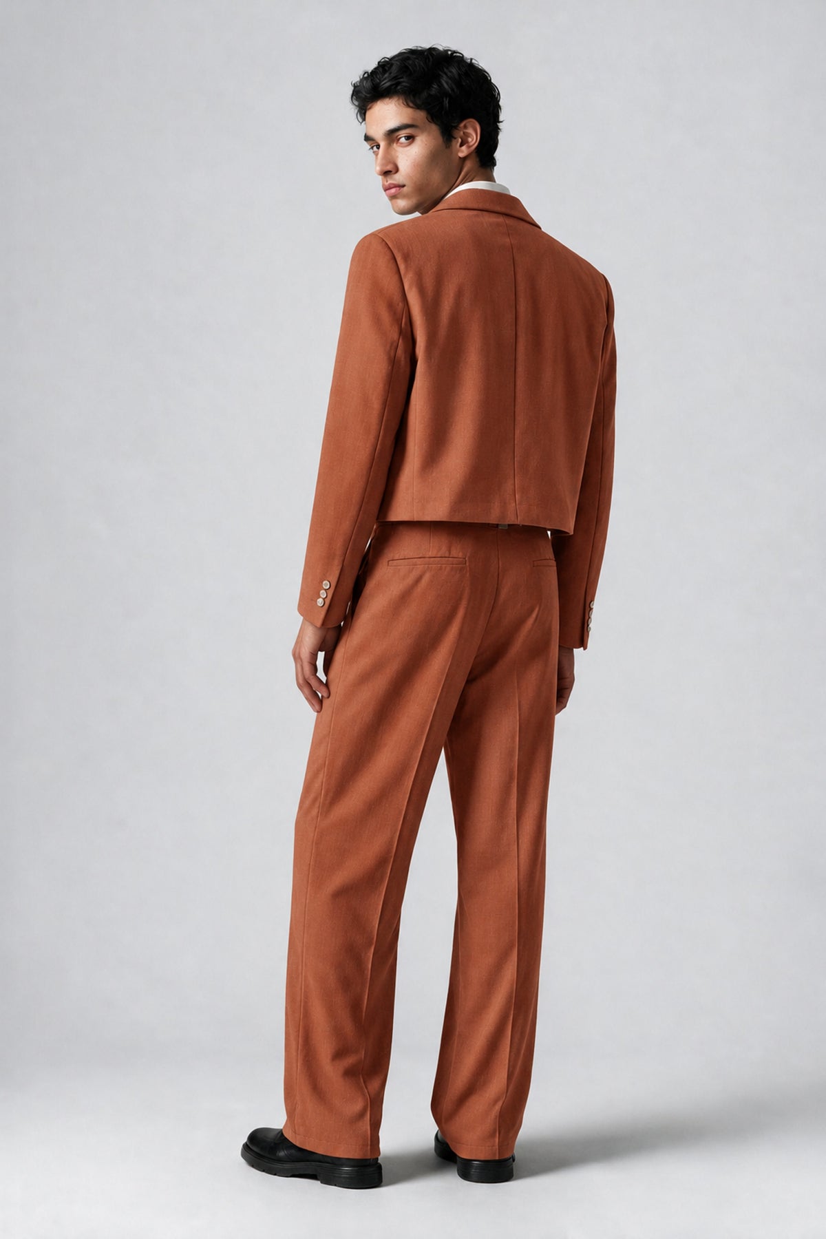 Bolodoo Men's Rust Cropped Blazer & Wide-Leg Trousers 2-Piece Suit - Rust - Rust (4)