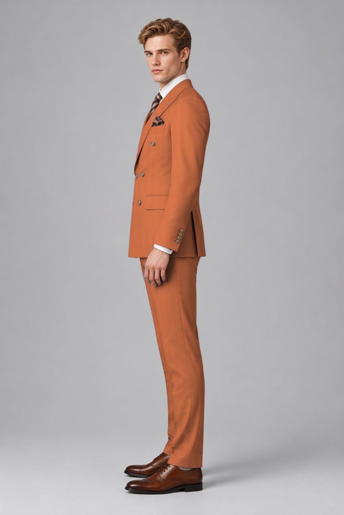 Bolodoo Men's Rust Double-Breasted 2-Piece Wedding Suit - Rust - Rust (4)