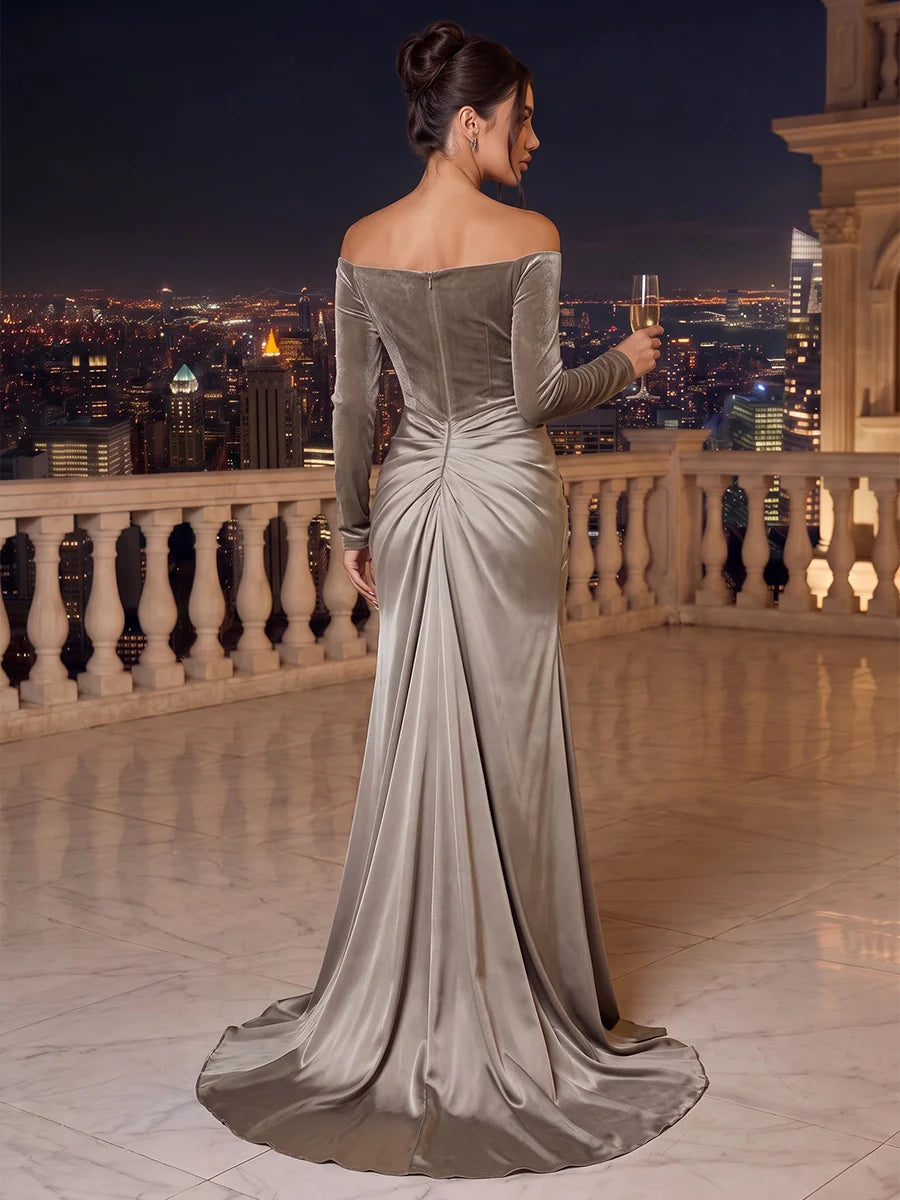 BOLODOO SHI25001488 Off-Shoulder Velvet Evening Gown with High Slit - SHI25001488 - SHI25001488-02