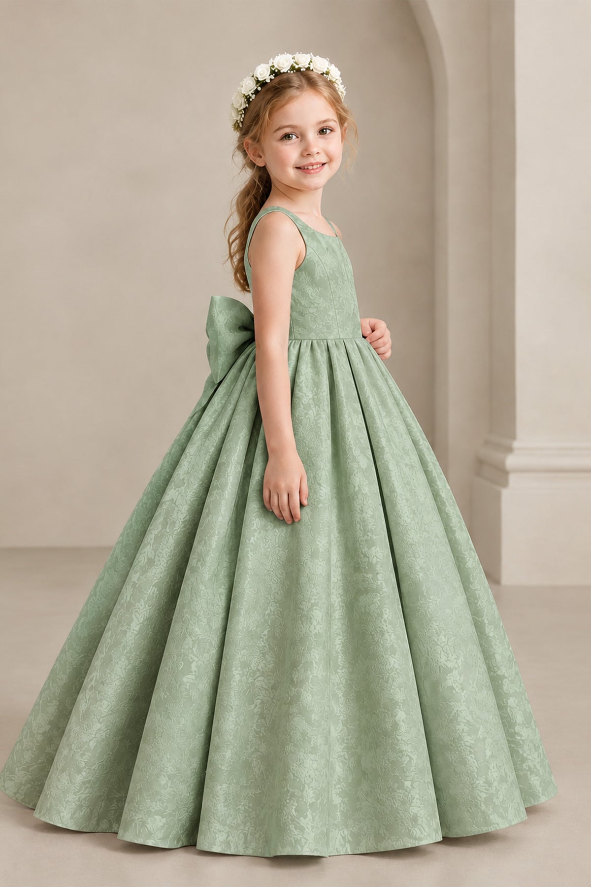 BOLODOO Sage Girls' A-Line Flower Girl Dress with Back Bow - Sage