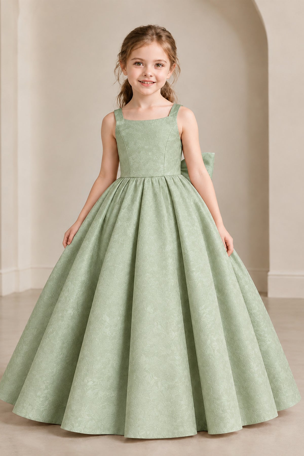 BOLODOO Sage Girls' A-Line Flower Girl Dress with Back Bow - Sage