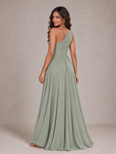 BOLODOO Sage Green One-Shoulder A-Line Bridesmaid Dress 