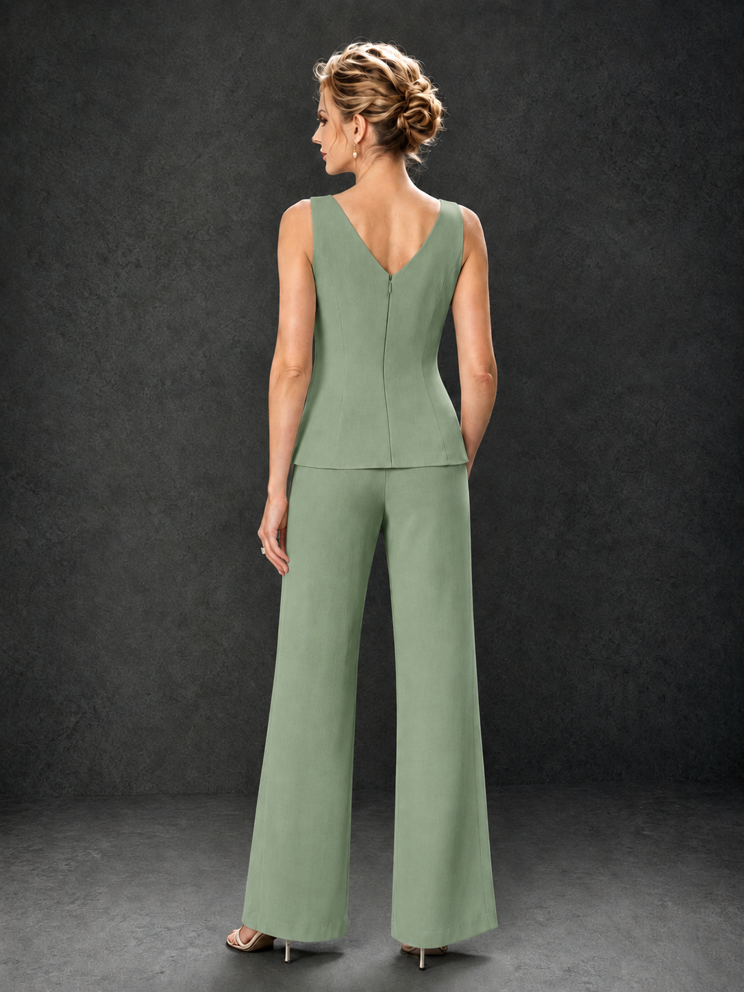 BOLODOO Sage Green 3-Piece Mother of the Bride Pant Suit with Beaded Top & Chiffon Jacket 