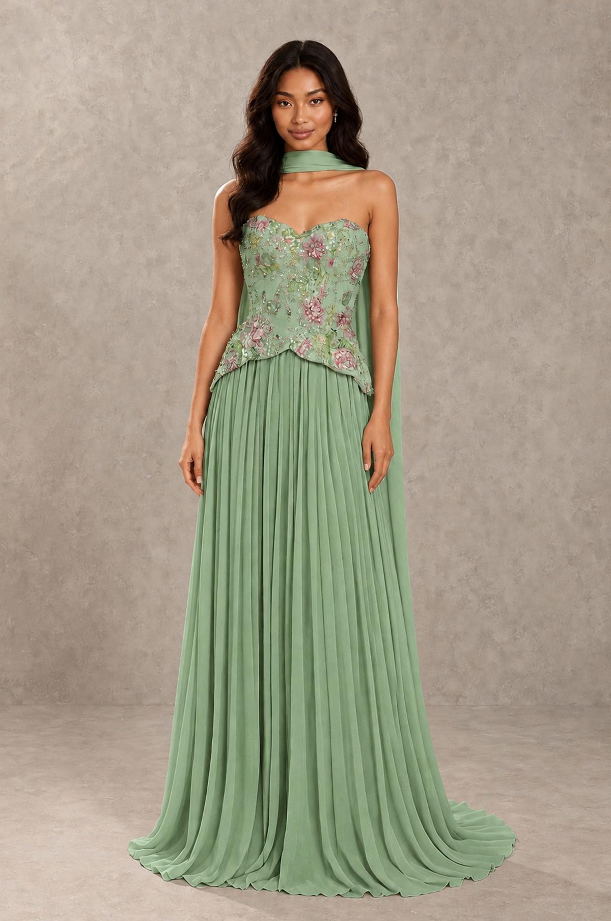 BOLODOO Sage Green Strapless Beaded Floral Corset Chiffon Maxi Gown – Open Back Prom & Formal Evening Dress - Sage Green - Sage Green_01