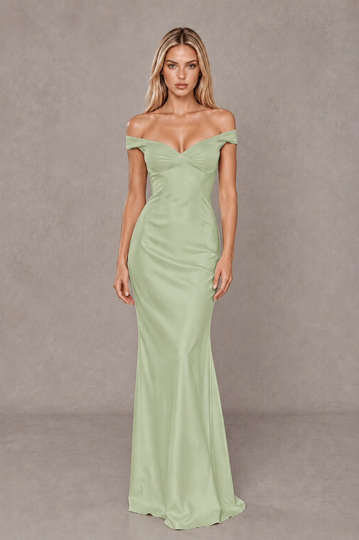 BOLODOO Sage Green Off-Shoulder Open-Back Satin Evening Gown - Sage Green - Sage Green_01