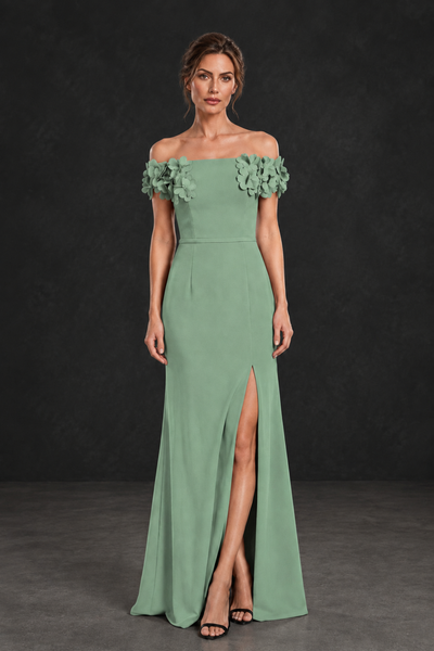 BOLODOO Sage Green Off-the-Shoulder Mother of the Bride Dress with Floral Appliques - Sage Green - Sage Green_01