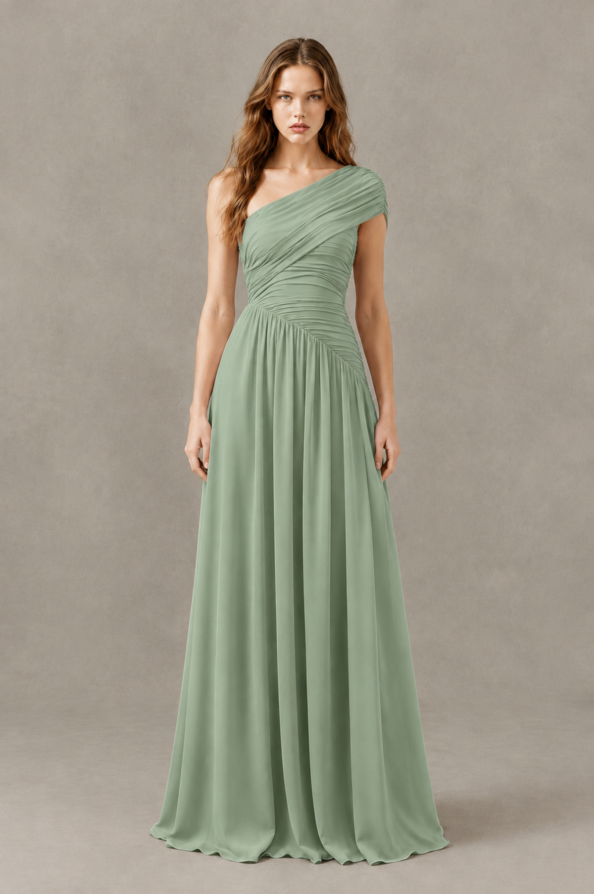 BOLODOO Sage Green One-Shoulder Ruched Floor-Length Bridesmaid Dress - Sage Green - Sage Green_01