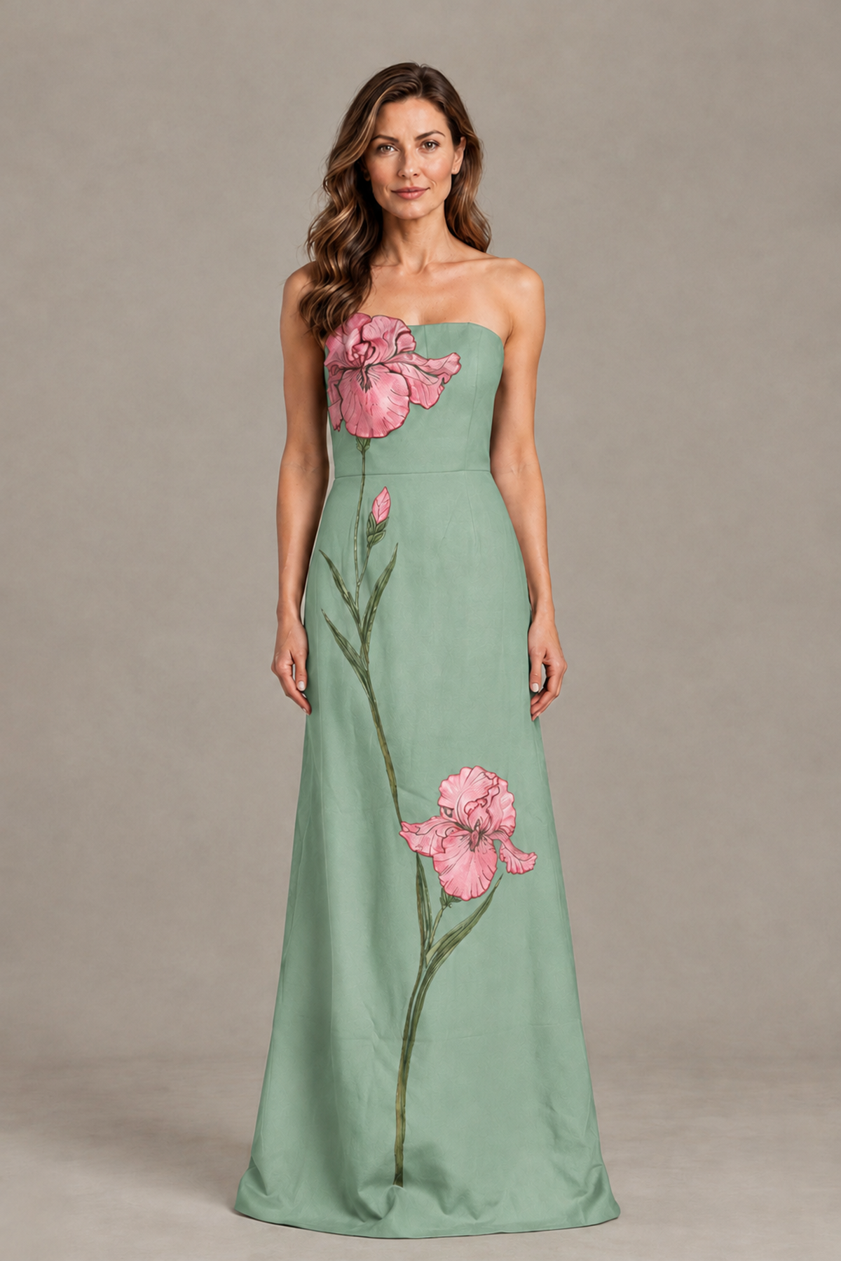 BOLODOO Sage Green Strapless Floral Mother of the Bride Gown - Sage Green - Sage Green_01