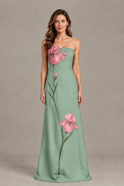 BOLODOO Sage Green Strapless Floral Mother of the Bride Gown - Sage Green - Sage Green_01