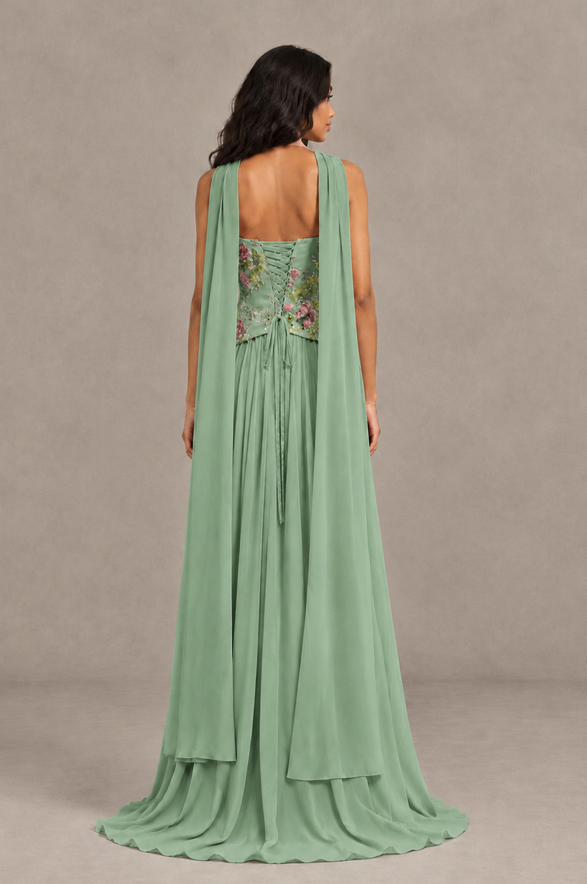 BOLODOO Sage Green Strapless Beaded Floral Corset Chiffon Maxi Gown – Open Back Prom & Formal Evening Dress - Sage Green - Sage Green_02