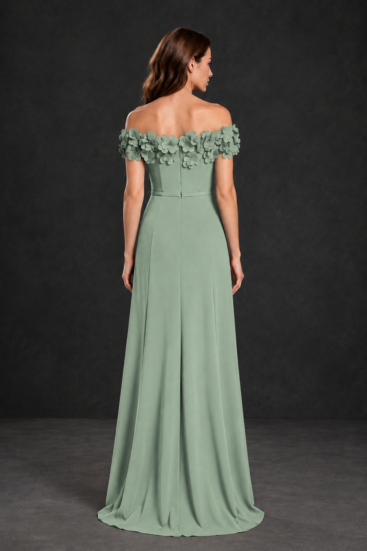 BOLODOO Sage Green Off-the-Shoulder Mother of the Bride Dress with Floral Appliques - Sage Green - Sage Green_02