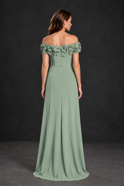 BOLODOO Sage Green Off-the-Shoulder Mother of the Bride Dress with Floral Appliques - Sage Green - Sage Green_02