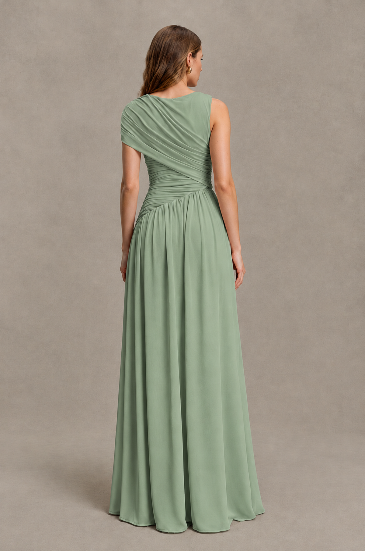 BOLODOO Sage Green One-Shoulder Ruched Floor-Length Bridesmaid Dress - Sage Green - Sage Green_02