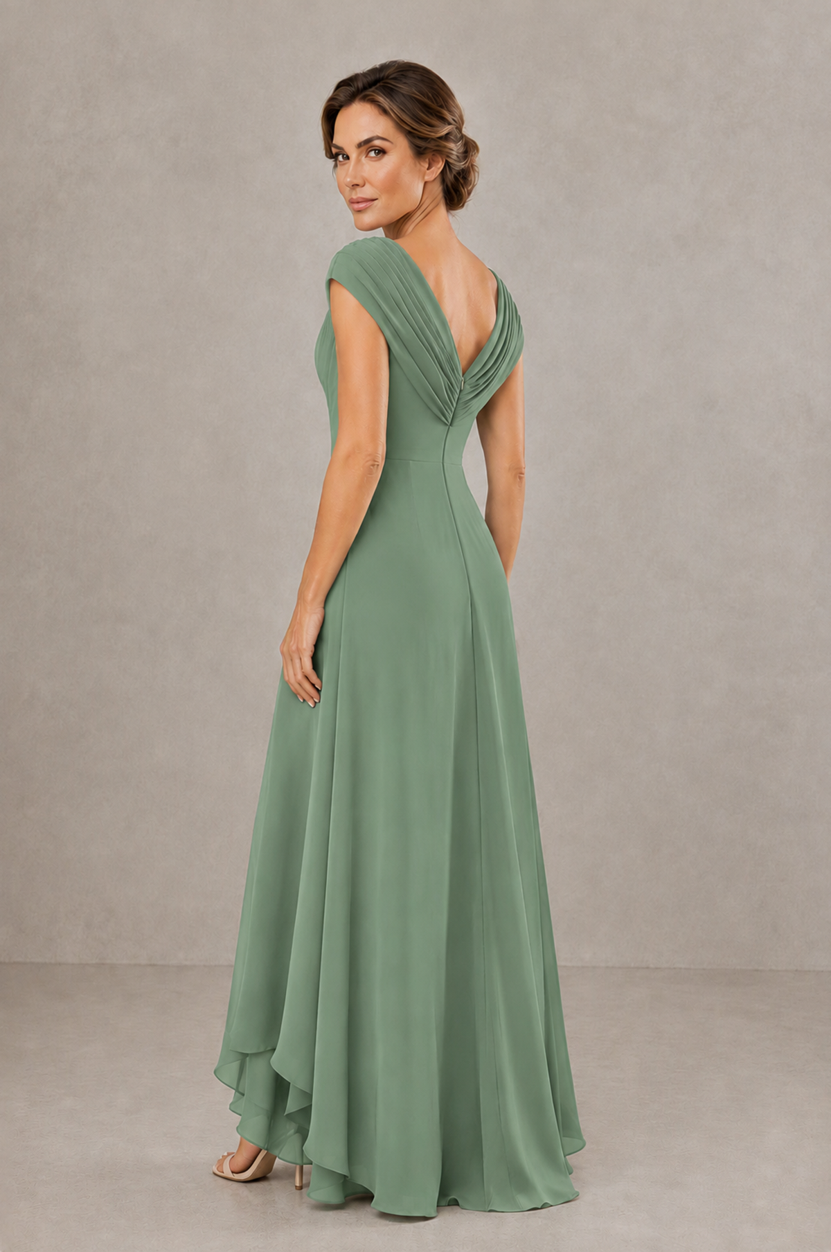 BOLODOO Sage Green V-Neck High-Low Mother of the Bride Dress - Sage Green - Sage Green_02