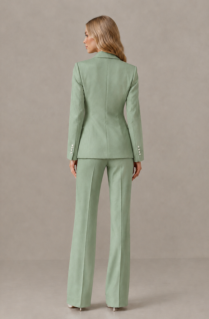 BOLODOO Sage Green Women's Three-Piece Pantsuit with Blazer & Vest - Sage Green - Sage Green_02