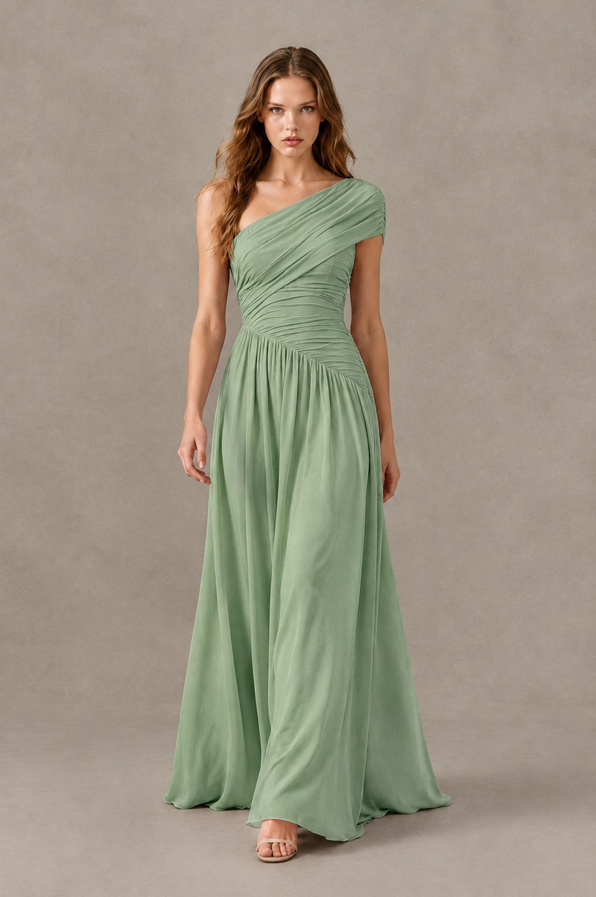BOLODOO Sage Green One-Shoulder Ruched Floor-Length Bridesmaid Dress - Sage Green - Sage Green_03