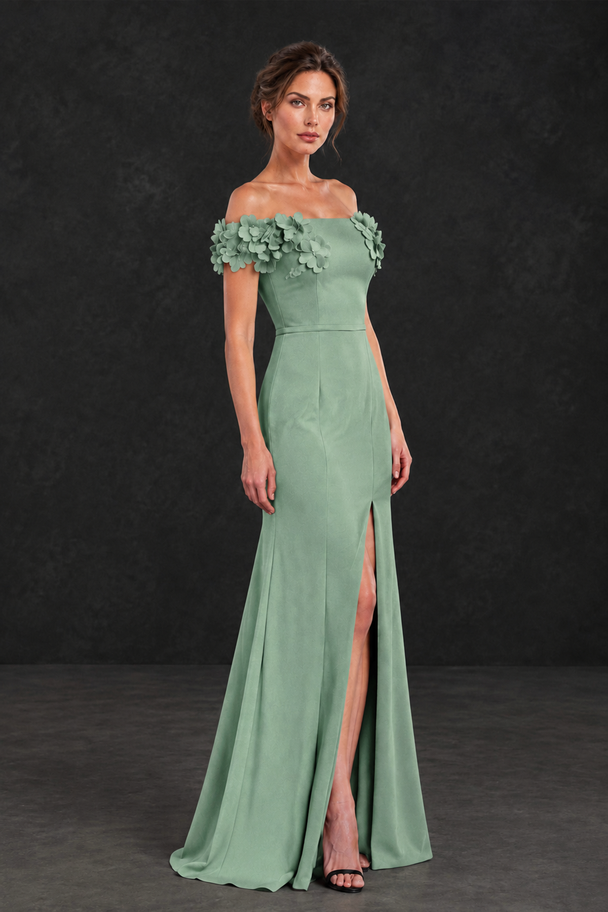 BOLODOO Sage Green Off-the-Shoulder Mother of the Bride Dress with Floral Appliques - Sage Green - Sage Green_03