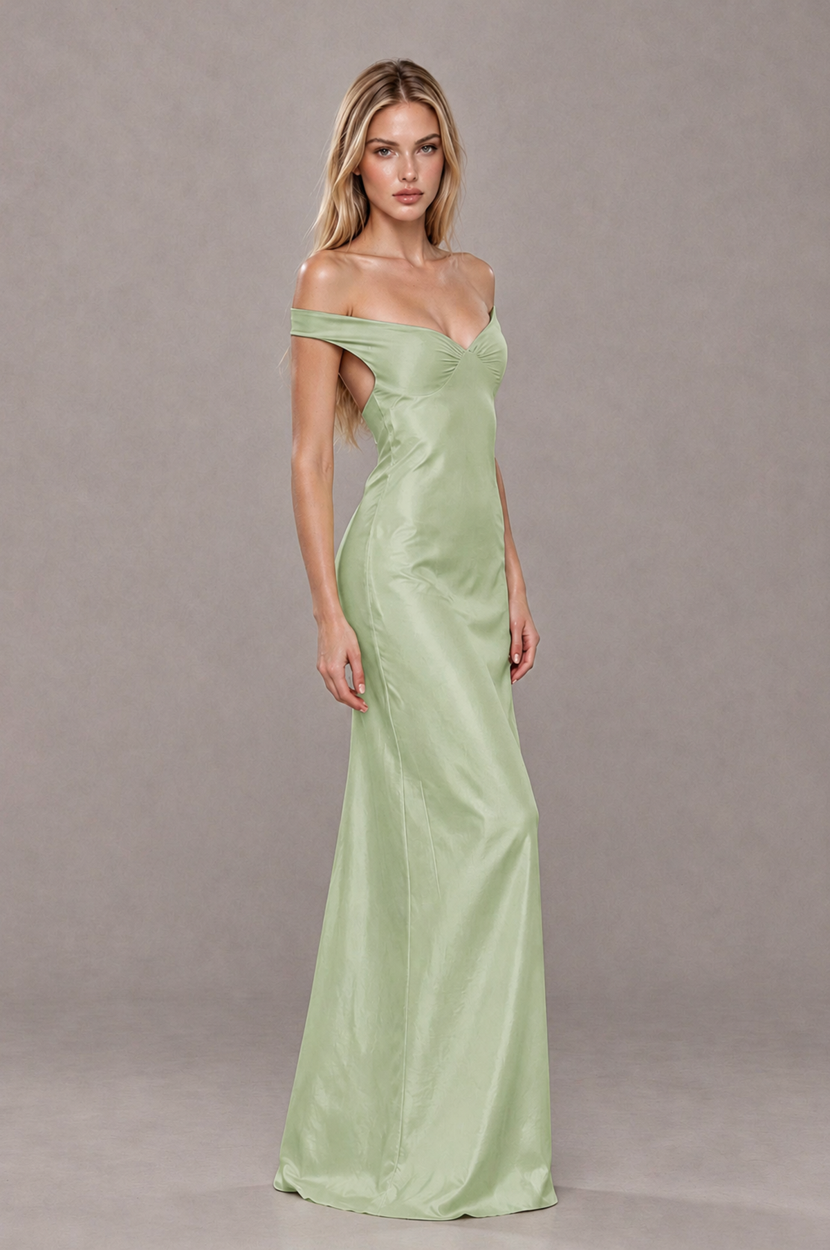 BOLODOO Sage Green Off-Shoulder Open-Back Satin Evening Gown - Sage Green - Sage Green_04