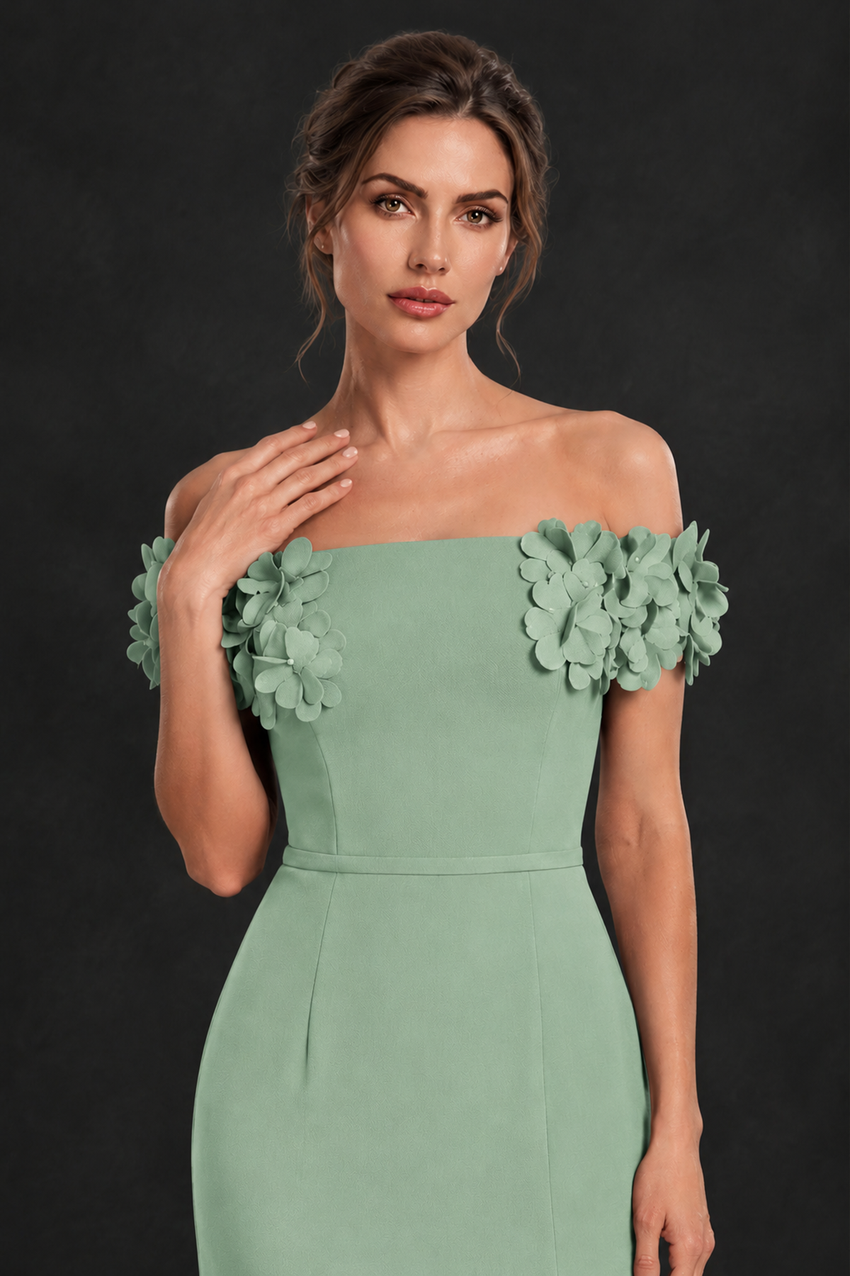 BOLODOO Sage Green Off-the-Shoulder Mother of the Bride Dress with Floral Appliques - Sage Green - Sage Green_04