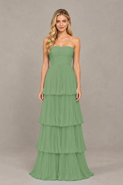 BOLODOO Sage Green Strapless Tiered Chiffon Maxi Dress - Sage Green