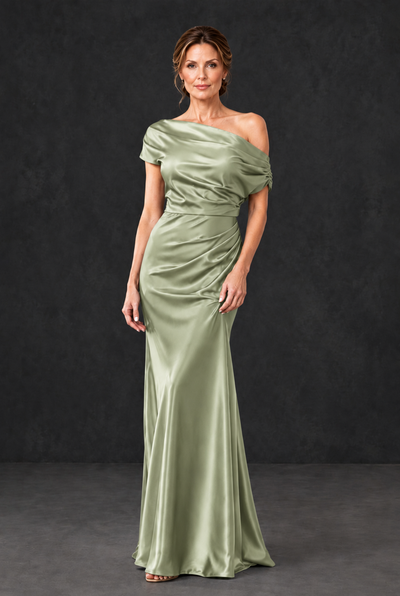 BOLODOO Sage Green Asymmetric Ruched Mother of the Bride Dress - Sage Green - Sage_Green_1