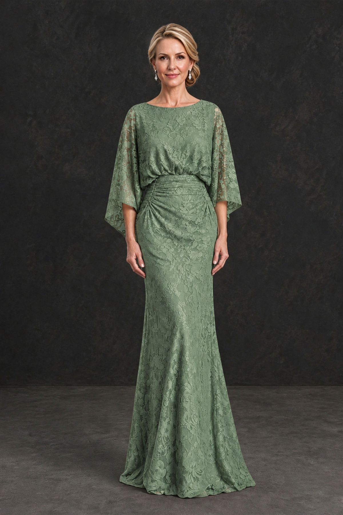 BOLODOO Sage Green Lace Flutter Sleeve Mother of the Bride Dress - Sage Green - Sage Green_1