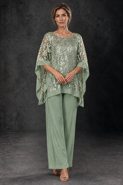 BOLODOO Sage Green Floral Cape Mother of the Bride Pant Suit - Sage Green - Sage_Green_1