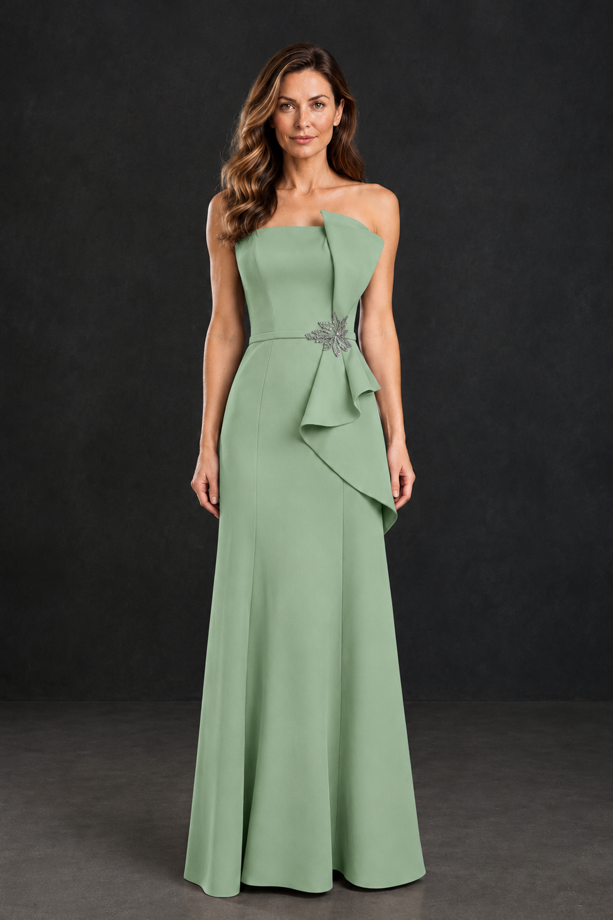 BOLODOO Sage Green Strapless Mother of the Bride Dress with Ruffle Detail - Sage Green - Sage_Green_1