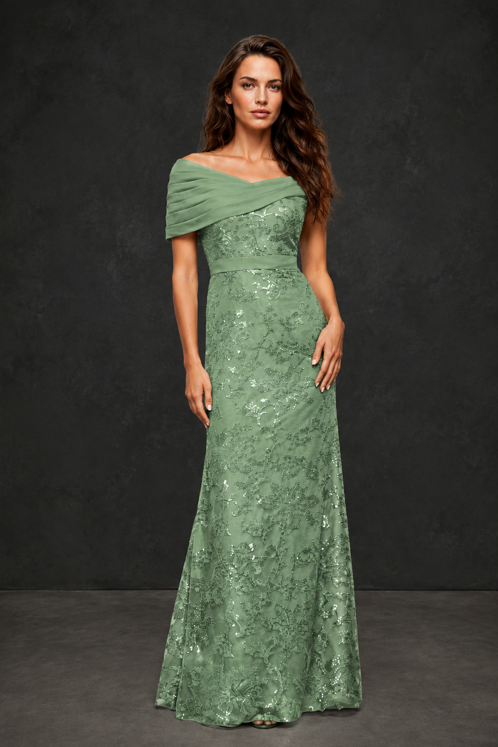 BOLODOO Sage Green Off-Shoulder Sequin Lace Mermaid Evening Gown | Mother of the Bride Formal Dress - Sage Green