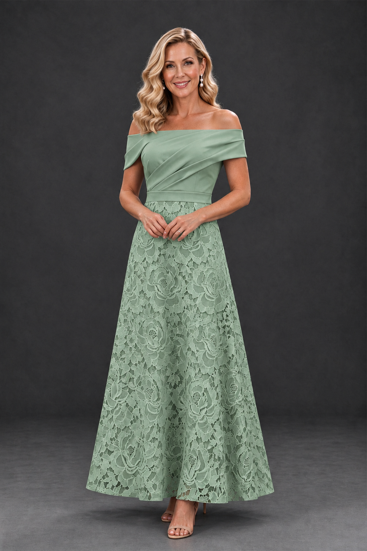 BOLODOO Sage Green Off-the-Shoulder Floral A-Line Mother of the Bride Dress - Sage Green - Sage Green_1