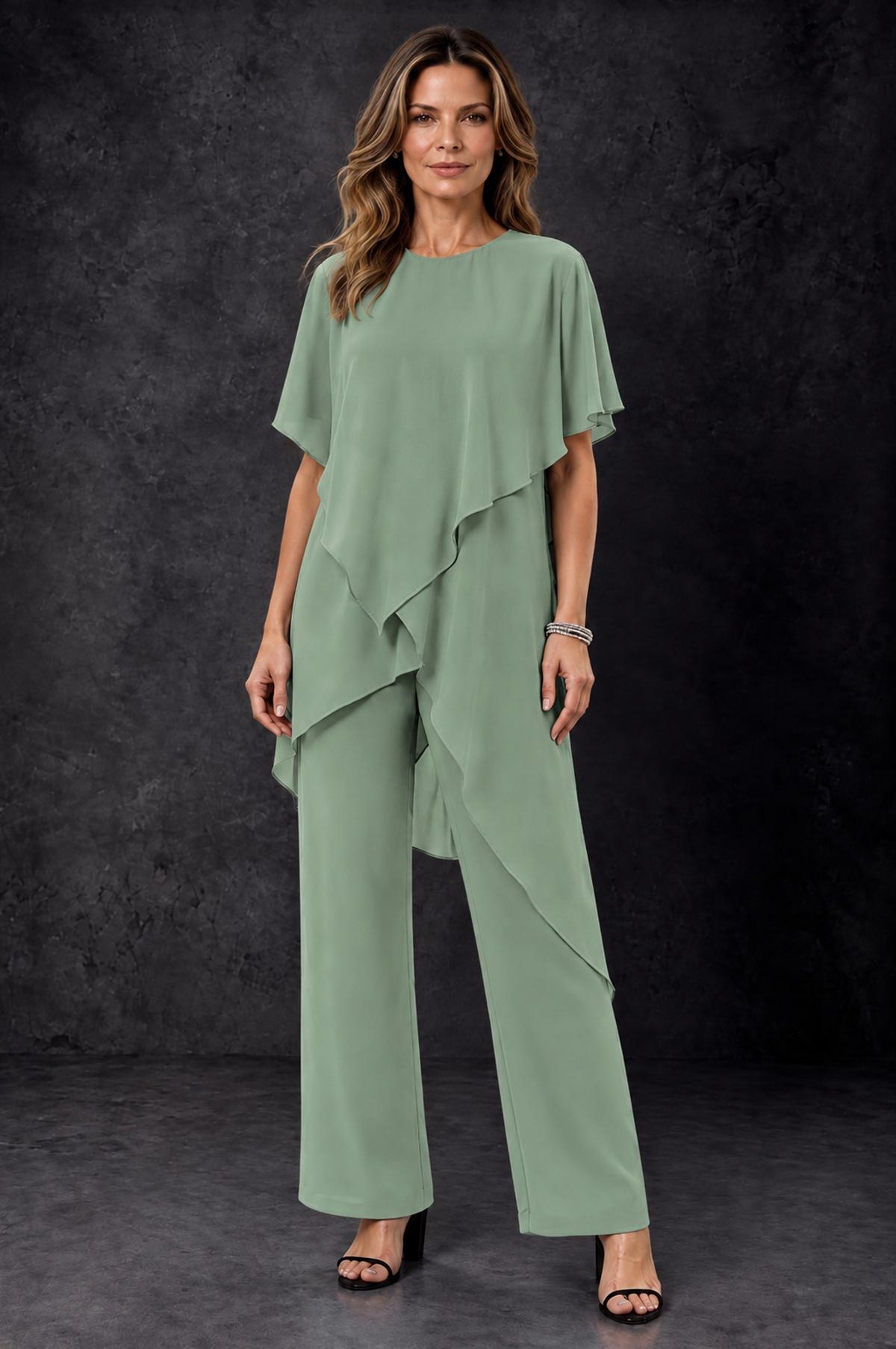 BOLODOO Sage Green Chiffon Two Piece Mother of the Bride Pant Suit - Sage Green - Sage_Green_1
