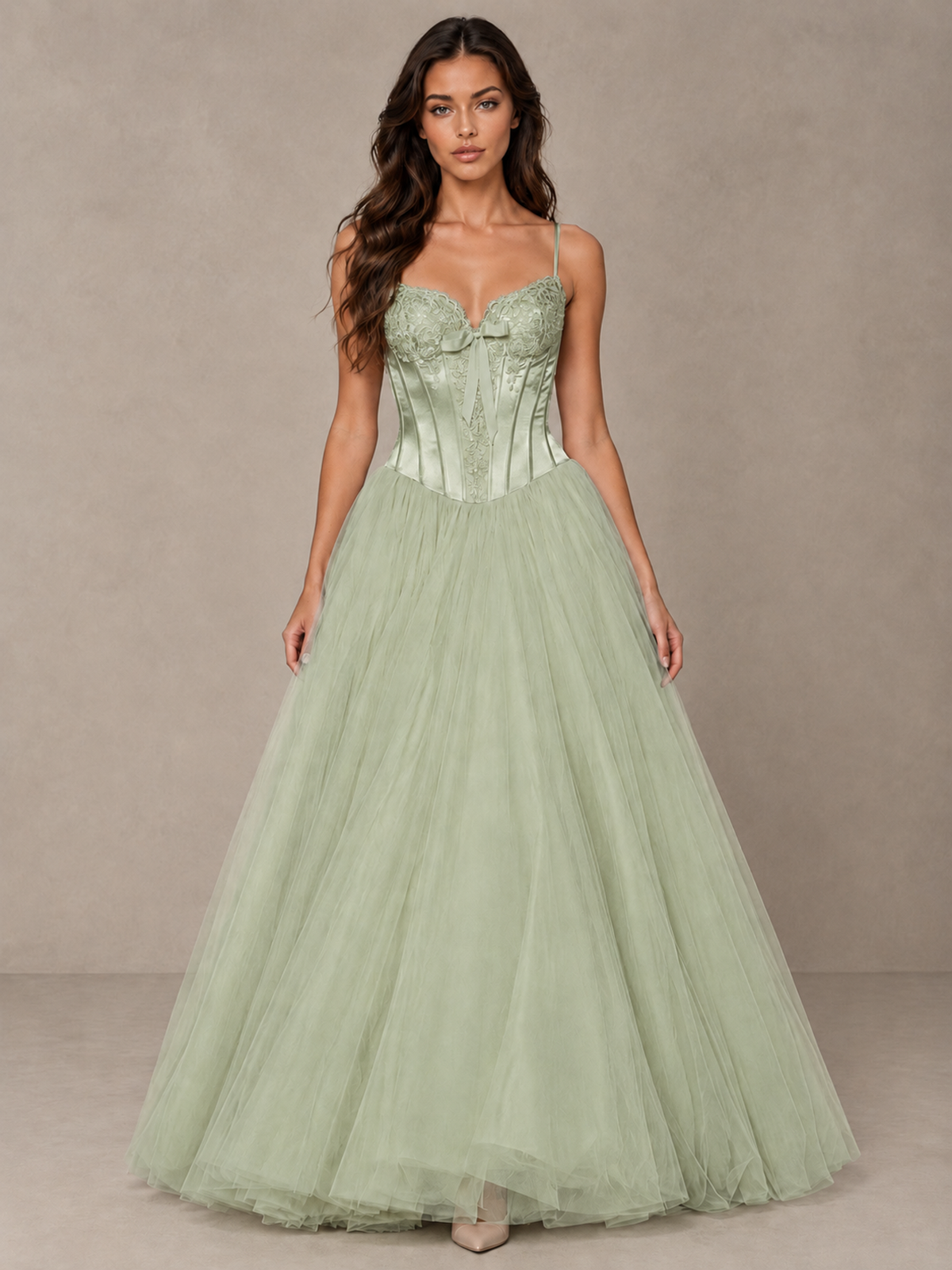 BOLODOO Sage Green Corset Tulle Prom Dress with Spaghetti Straps - Sage Green - Sage_Green_1