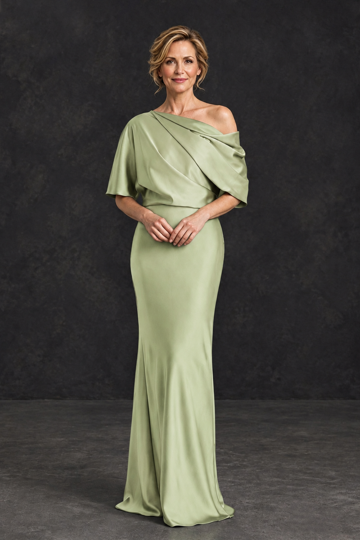 BOLODOO Sage Green Satin Asymmetric Mother of the Bride Dress - Sage Green - Sage Green_1