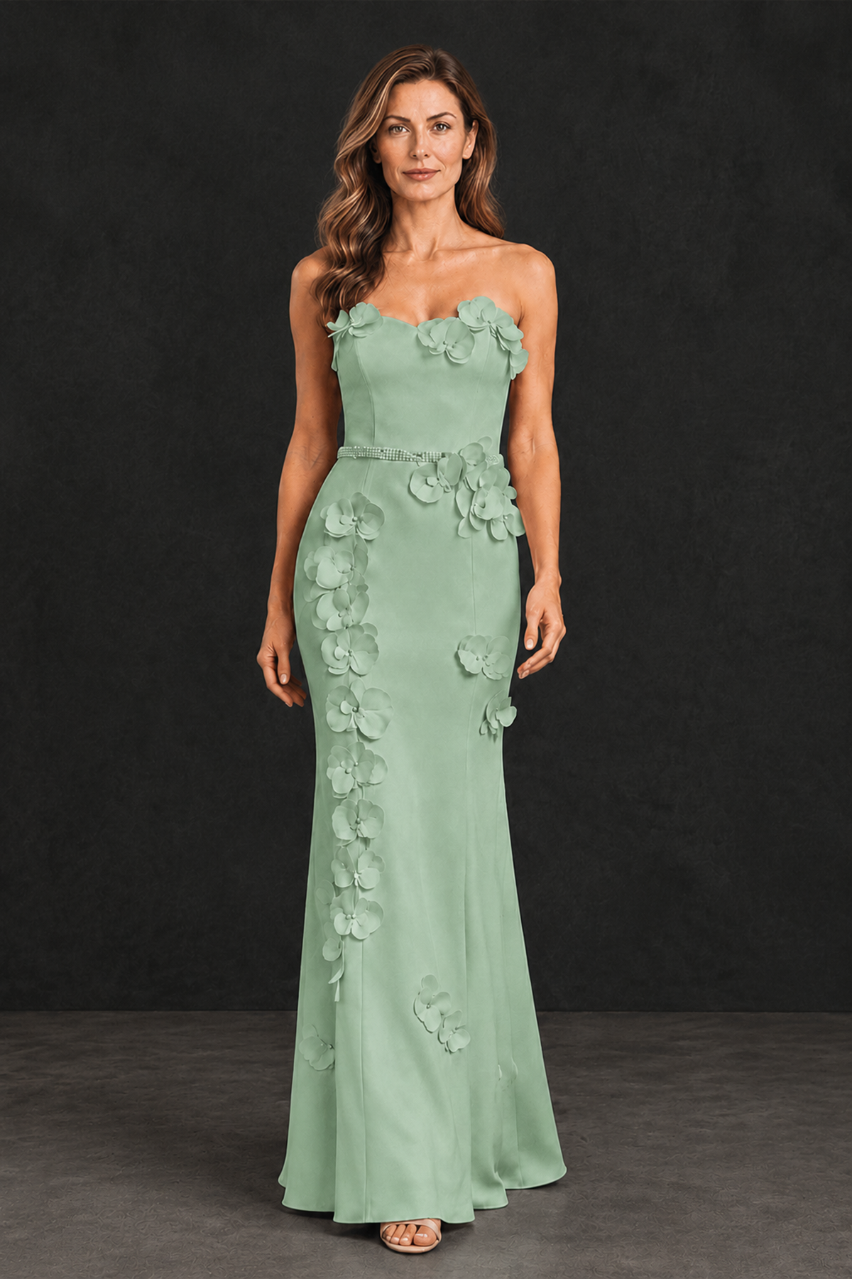 BOLODOO Sage Green Strapless Mother of the Bride Dress with 3D Floral Appliques - Sage Green - Sage_Green_1
