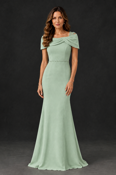 BOLODOO Sage Green Mother of the Bride Dress with Draped Cape Detail - Sage Green - Sage_Green_1