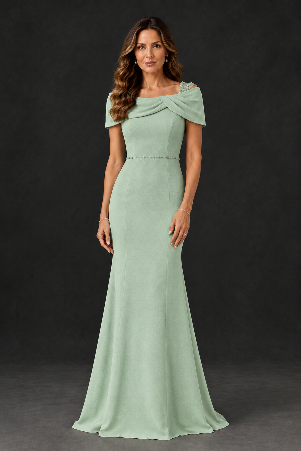 BOLODOO Sage Green Mother of the Bride Dress with Draped Cape Detail - Sage Green - Sage_Green_1