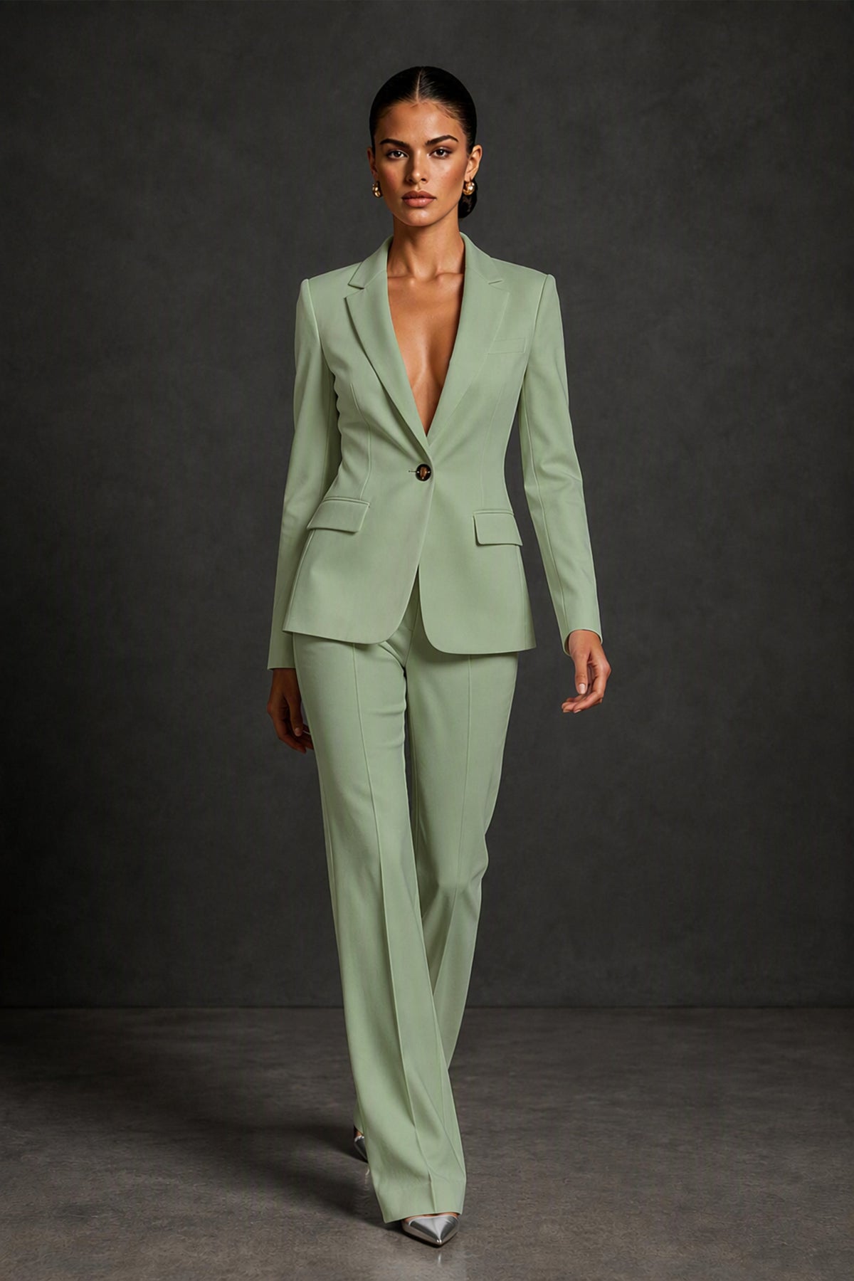 BOLODOO Sage Green Two-Piece Blazer and Pants Suit Set - Sage Green