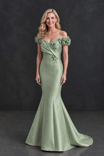 BOLODOO Sage Green Off-Shoulder Floral Mermaid Mother of the Bride Dress - Sage Green - Sage Green_1
