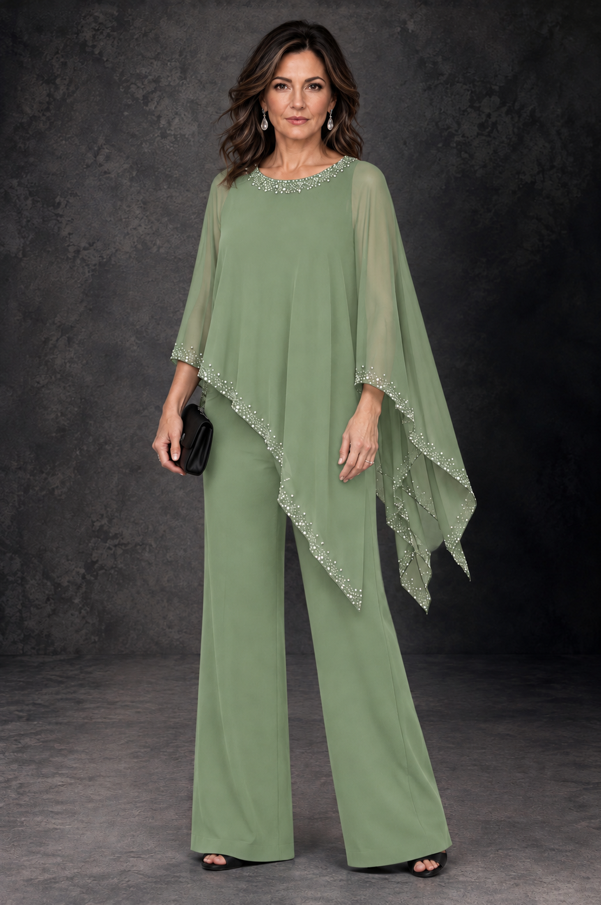 BOLODOO Sage Green Embellished Cape Mother of the Bride Pantsuit - Sage Green - Sage_Green_1