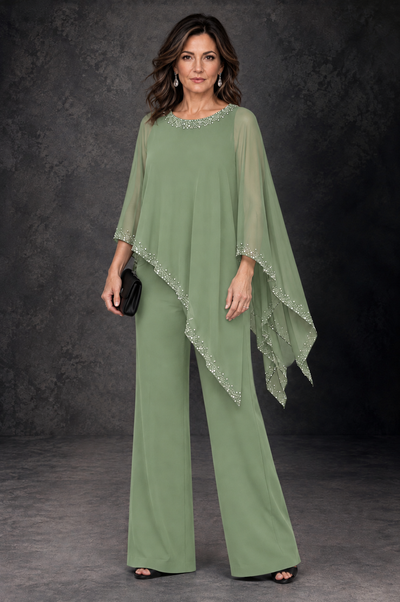 BOLODOO Sage Green Embellished Cape Mother of the Bride Pantsuit - Sage Green - Sage_Green_1