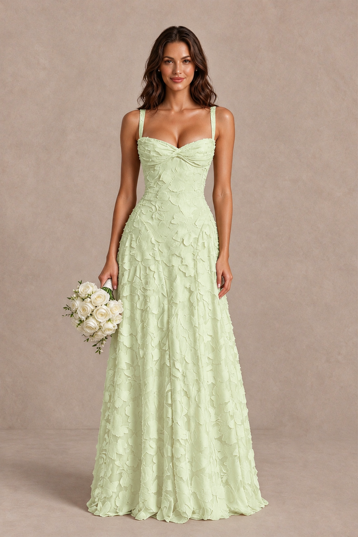 BOLODOO Sage Green Floral-Textured A-Line Dress with Lace-Up Back - Sage Green - Sage Green_1